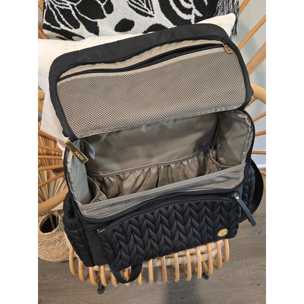 HAPP Levy Backpack Black Quilted Nylon Diaper Bag with Changing Pad - Picture 6 of 8